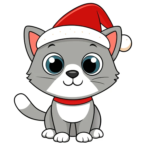 AI,JPG Cute Cartoon Cat with Santa Hat