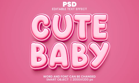 PSD Bonito efecto de texto rosa bebé