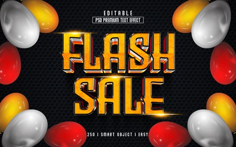 PSD Flash globos de venta de oro fiesta 3d efecto de texto