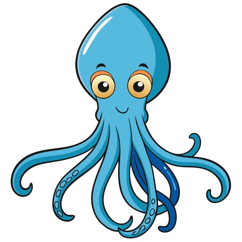 AI,JPG Cartoon Style Blue Octopus Illustration