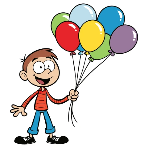 AI,JPG Playful Cartoon Character with Balloons