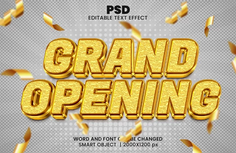 PSD Efecto de texto dorado de gran inauguración