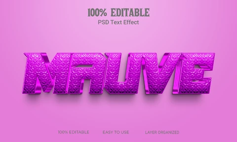 PSD Efecto de texto 3d en relieve de color púrpura malva