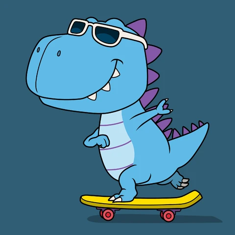 EPS,JPG Ilustracja przedstawiająca dinozaura na deskorolce