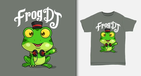 EPS,JPG Cartoon Style Frog DJ T-Shirt Design