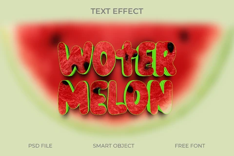 PSD Estilo de texto de fatia de fruta com tema de melancia