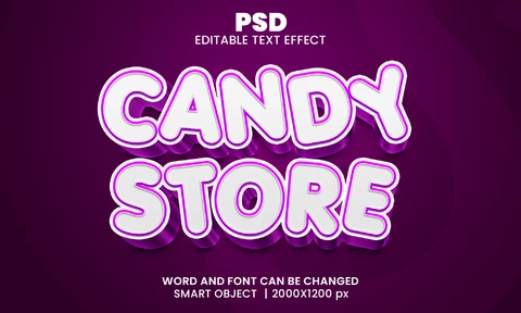 PSD Efecto de texto de tienda de caramelos