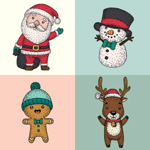 EPS,JPG Ilustrações de personagens natalinos desenhadas à mão