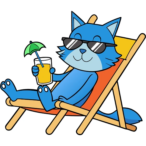 AI,JPG Cartoon Cat Relaxing in a Beach Chair