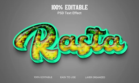 PSD Rasta Vintage Green and Yellow 3D Text Effect