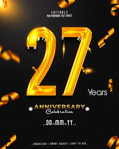 PSD 27 cumpleaños efecto texto dorado