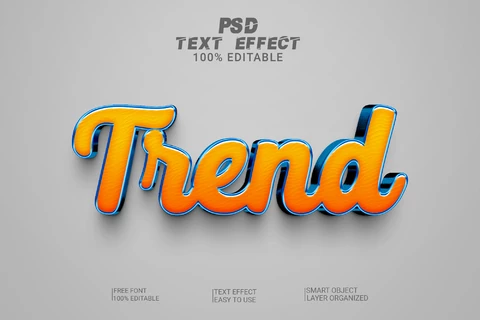 PSD Trend Orange Blue Metallic 3D Text Effect