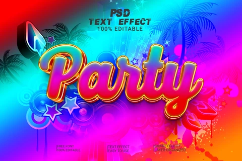 PSD Fiesta florida spring break palmeras estrellas 3d text effect