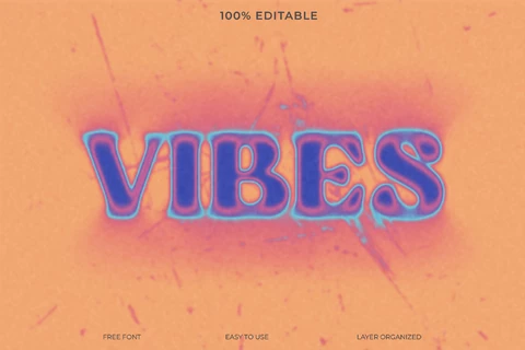 PSD Vibes naranja rayado estilo de fuente efecto de texto