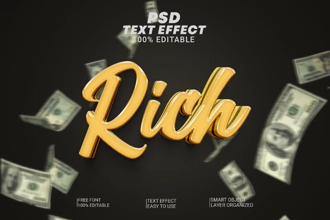 PSD Rich Party Golden Dollars Wallstreet 3D Text Effect