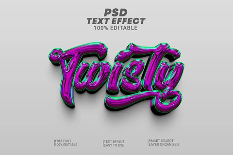 PSD Twisty Glossy Liquid Metal Purple and Green 3D Text Effect