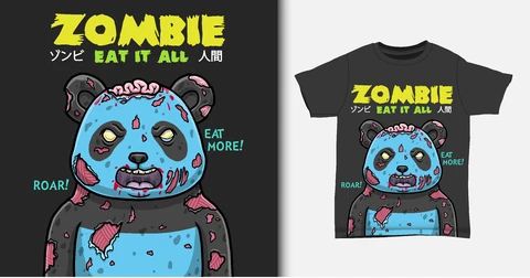 EPS,JPG Koszulka z niedźwiedziem zombie w stylu pop art