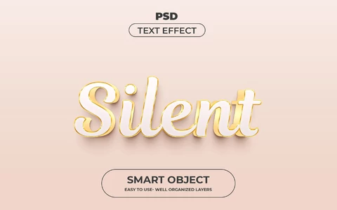 PSD Silencioso dorado con clase minimalista 3d efecto de texto