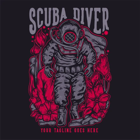 EPS,JPG Vintage Style Scuba Diver Illustration