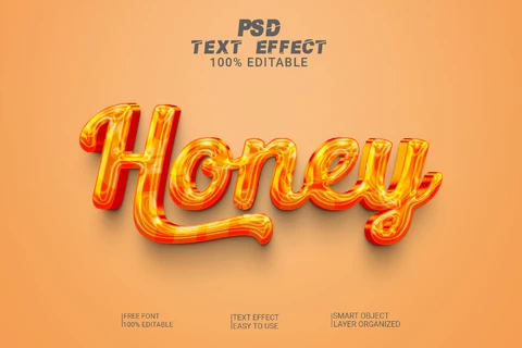 PSD Honey Metallic Liquid Glossy 3D Text Effect