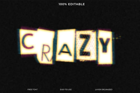 PSD Efeito de texto de estilo de fonte vhs anônimo Crazy glow