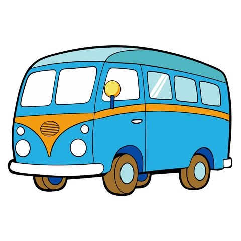 AI,JPG Cartoon Style Vintage Van Illustration