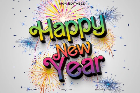 PSD Efeito de estilo de texto de feliz ano novo