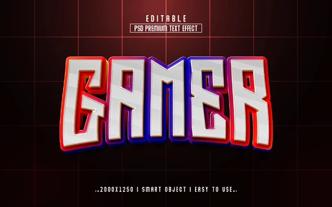 PSD Gamer Blue White Red Text Effect