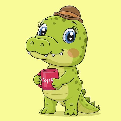 EPS,JPG Cute Cartoon Dinosaur with Coffee Mug