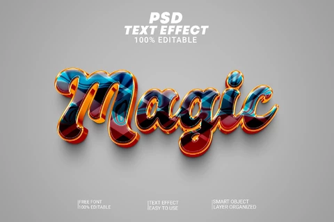 PSD Magic Groovy Cursive Embossed Retro 3D Text Effect