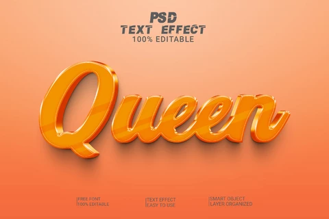 PSD Reina naranja brillante cursiva 3d efecto de texto