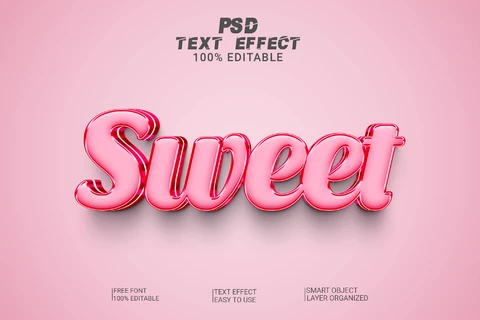 PSD Dulce rosa negrita cursiva brillante efecto de texto 3d girly