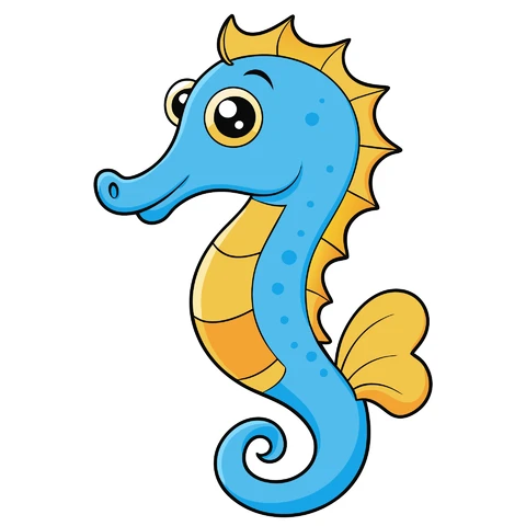 AI,JPG Cute Cartoon Seahorse Illustration