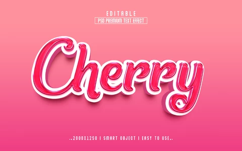 PSD Cereza rosa brillante efecto de texto 3d