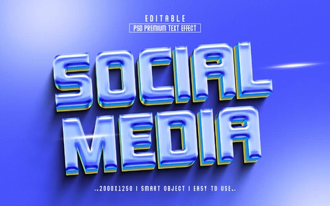 PSD Medios de comunicación social de vidrio azul retro 3d efecto de texto
