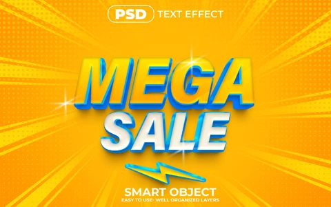 PSD Mega Sale Commercial 3D Text Effect