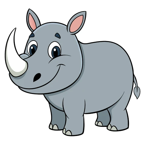 AI,JPG Cartoon Style Rhinoceros Illustration