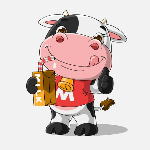 EPS,JPG Cartoon Style Cute Cow Drinking Milk