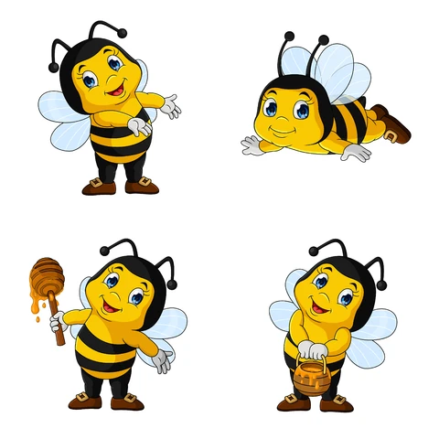 EPS,JPG Cartoon Bee Character Illustrations