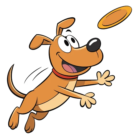 AI,JPG Cartoon Style Dog Catching Frisbee
