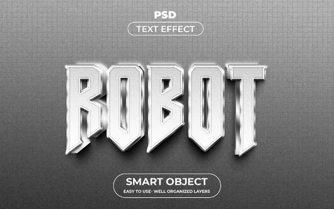 PSD Robot Silver Metal Texture 3D Text Effect