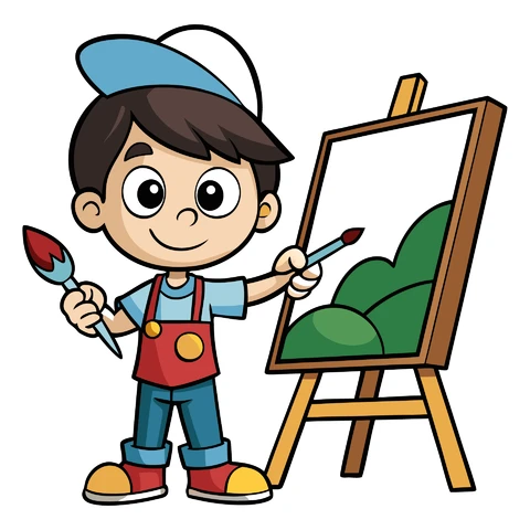 AI,JPG Cartoon Style Kid Artist Illustration