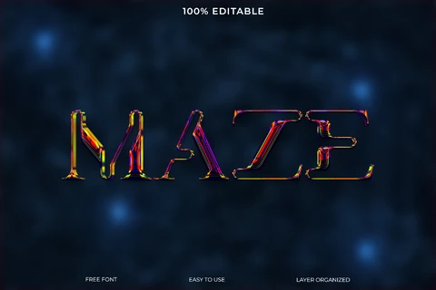 PSD Laberinto de metal líquido estilo de fuente efecto de texto