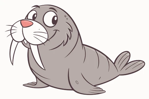 AI,JPG Cartoon Style Walrus Character Illustration
