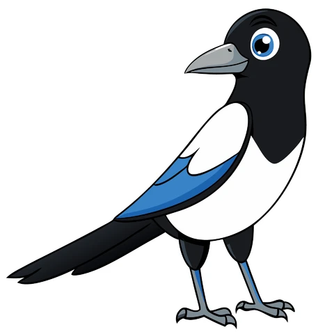 AI,JPG Cartoon Style Magpie Illustration