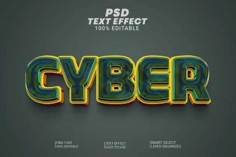 PSD Efecto de texto 3d metálico cibernético