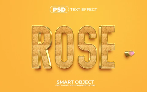 PSD Efeito de texto 3d de coração em ouro rosa
