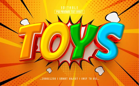 PSD Speelgoed veelkleurig cartoon bds boom 3d teksteffect