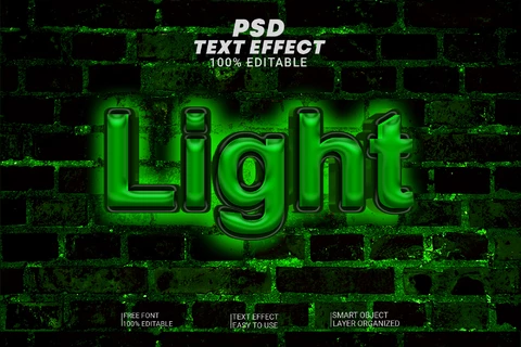 PSD Effet de texte 3d vert métallisé néon d'horreur légère