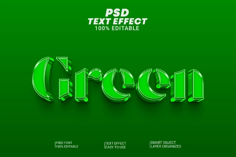 PSD Estêncil de vidro brilhante monocromático verde com efeito de texto em 3D